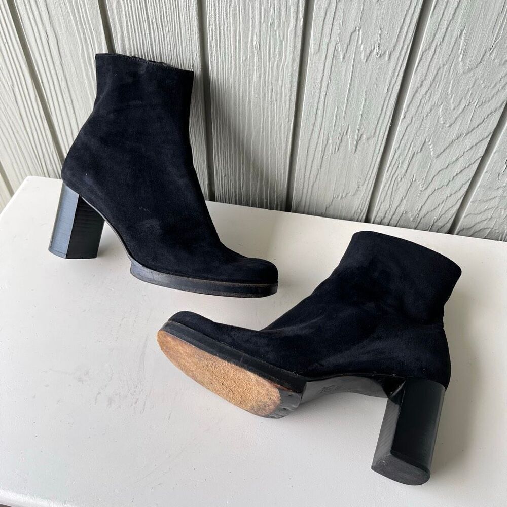 VTG Clergerie Paris Black Suede Platform Ankle Boots Women’s SZ 7.5–8 France